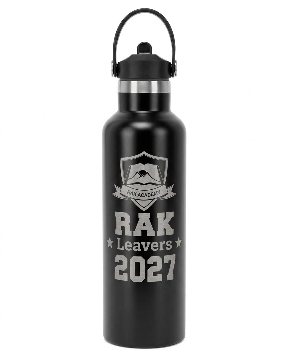 RAK Academy Leavers 2027 etched black steel bottle